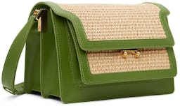 Green & Beige Medium Woven Raffia Trunk Bag: additional image