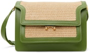 Green & Beige Medium Woven Raffia Trunk Bag: image 1