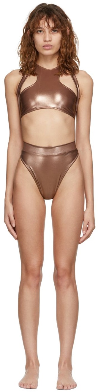 SSENSE Exclusive Brown Halter Bikini: image 1