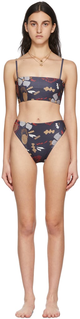 SSENSE Exclusive Black Ditsy Floral Cut-Out Bikini: image 1