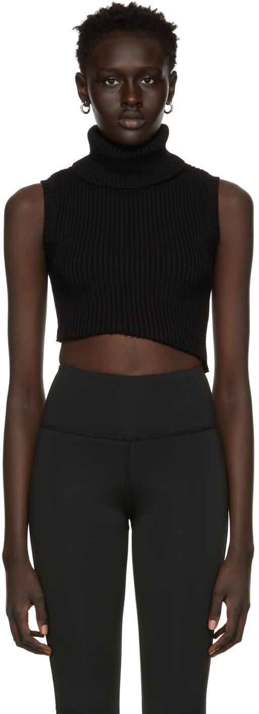 Black Asymmetrical Ribbed Knit Turtleneck: image 1