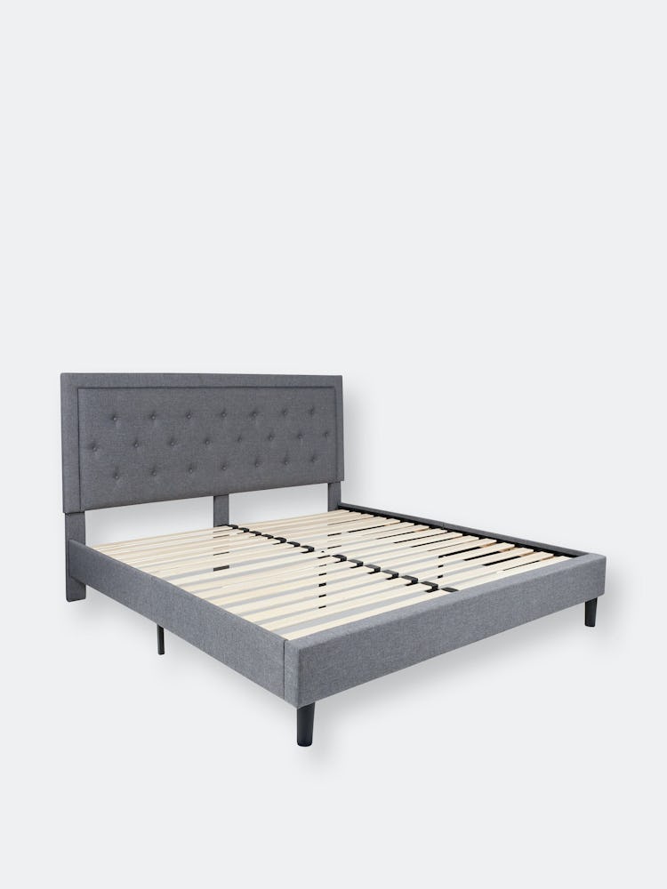 Mallory King Size Platform Bed Tufted Upholstered Platform Bed in Light Gray Fabric: image 1