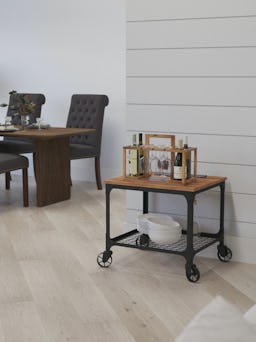 Parker Rolling Bar and Kitchen Serving Cart Rustic Wood Grain Finish and Industrial Iron Rolling Bar...