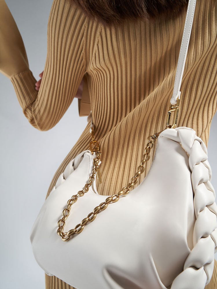 Abby Chain Handle Braided Hobo Bag - Cream: additional image