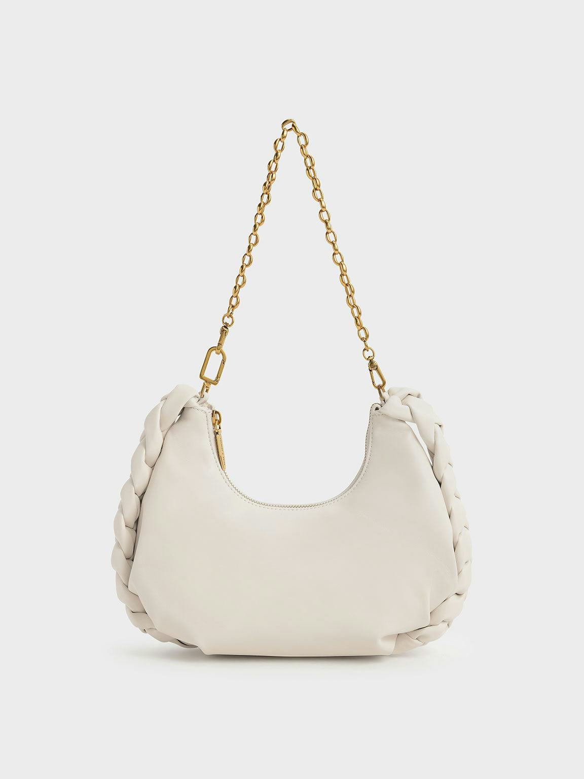 Abby Chain Handle Braided Hobo Bag - Cream: image 1