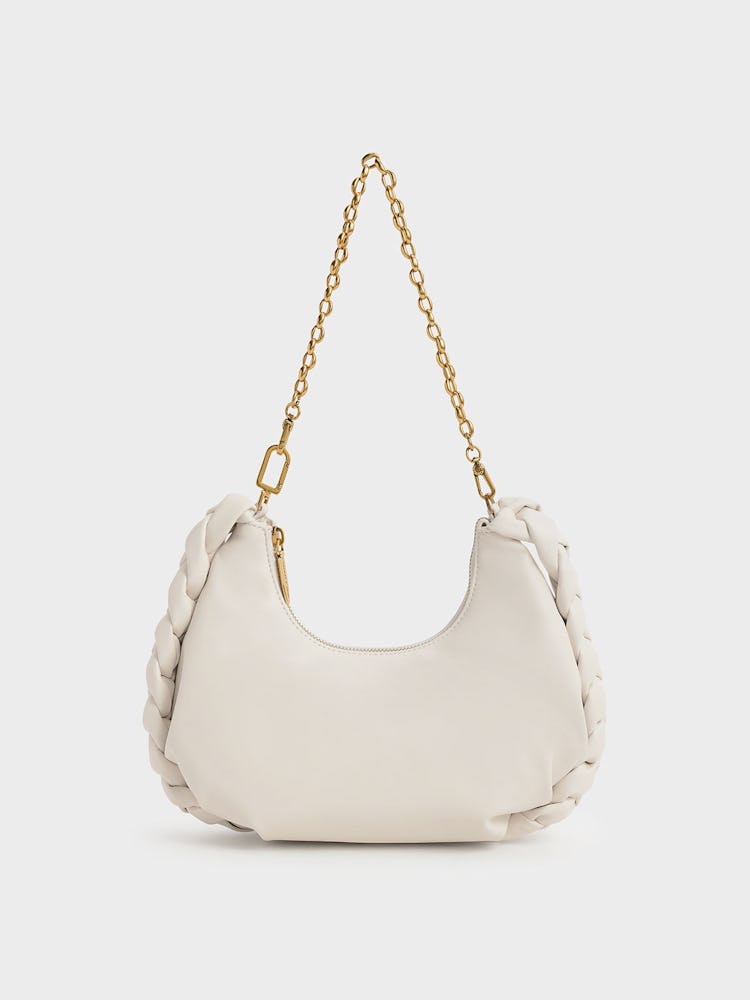 Abby Chain Handle Braided Hobo Bag - Cream: image 1