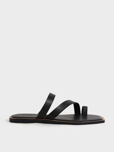 Toe Ring Strappy Slide Sandals - Black: image 1