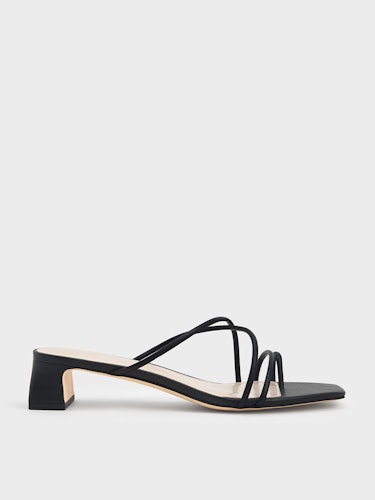 Strappy Toe Ring Sandals - Black: image 1