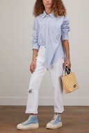 Drop Neck Oxford Tshirt in Blue/White Pinstripe: additional image