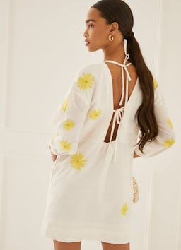 Embroidered Long Sleeve Open Back Mini Dress: additional image