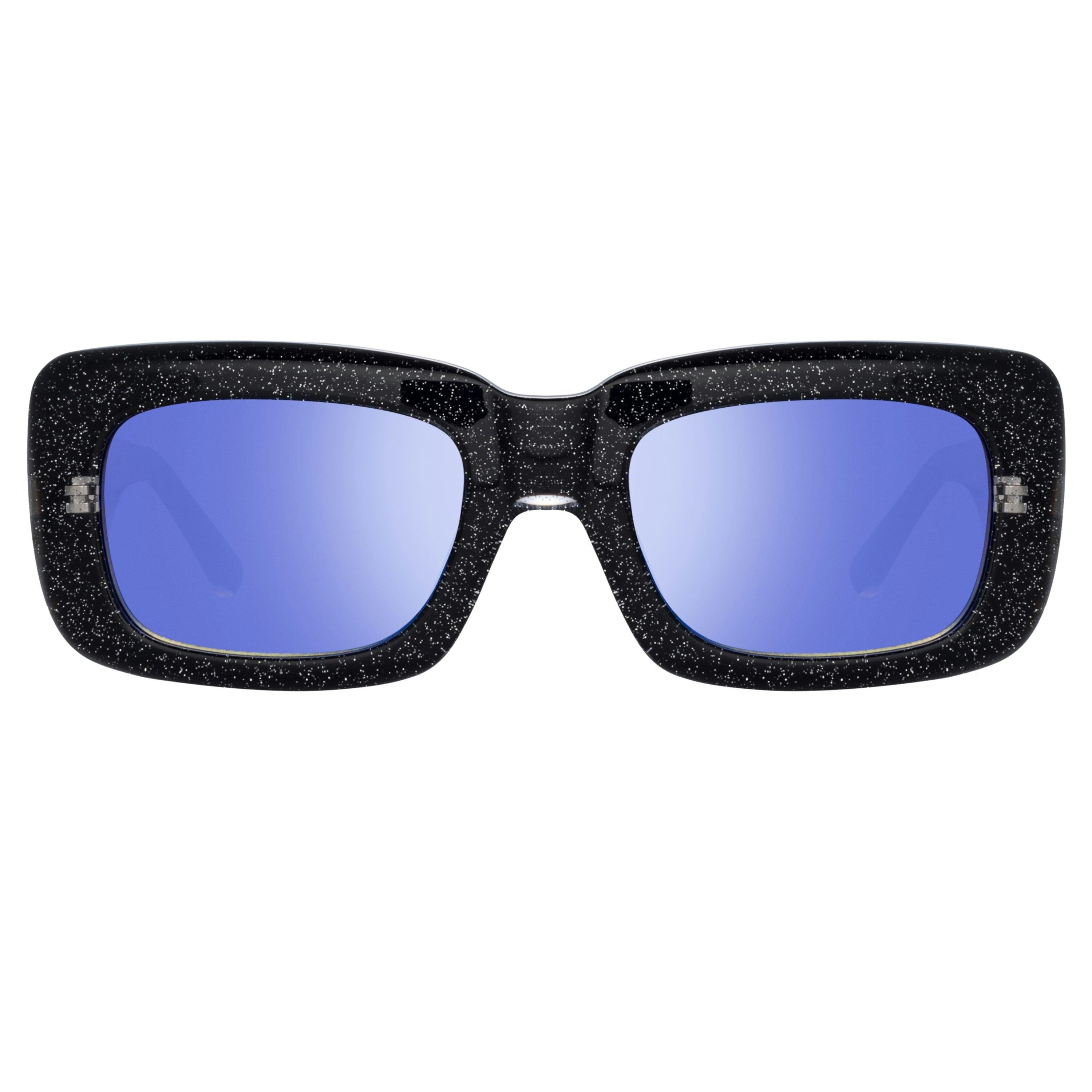 The Attico Marfa Rectangular Sunglasses in Glitter and Blue: image 1