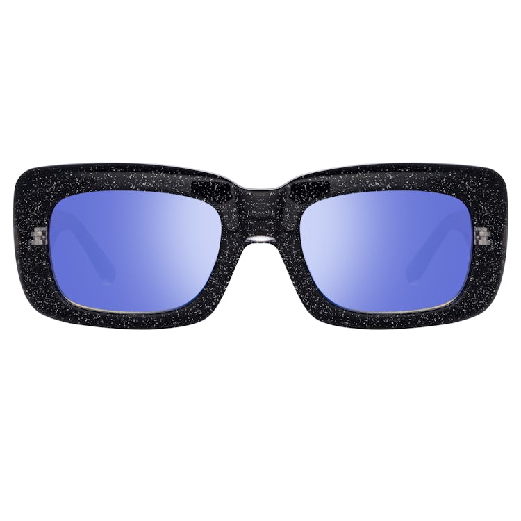 The Attico Marfa Rectangular Sunglasses in Glitter and Blue: image 1