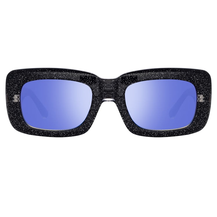 The Attico Marfa Rectangular Sunglasses in Glitter and Blue: image 1