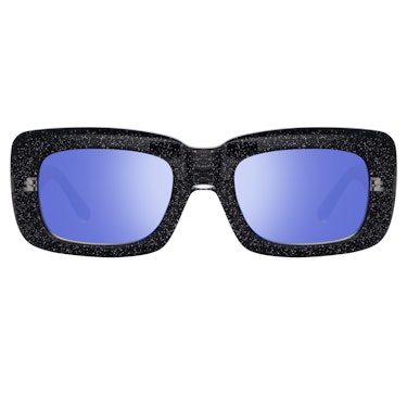 The Attico Marfa Rectangular Sunglasses in Glitter and Blue: image 1