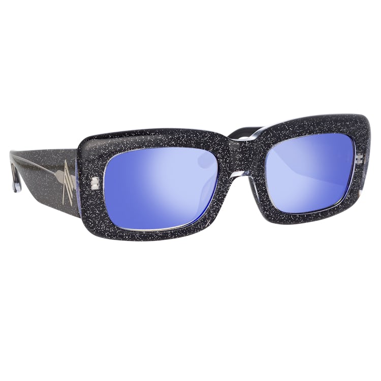 The Attico Marfa Rectangular Sunglasses in Glitter and Blue: additional image