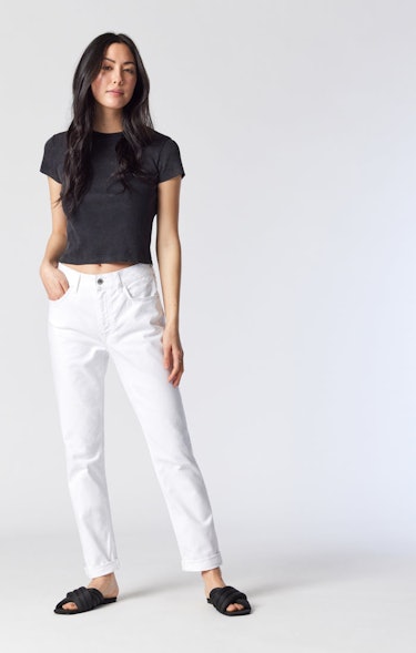 KATHLEEN SLIM BOYFRIEND JEANS IN WHITE STRETCH: image 1