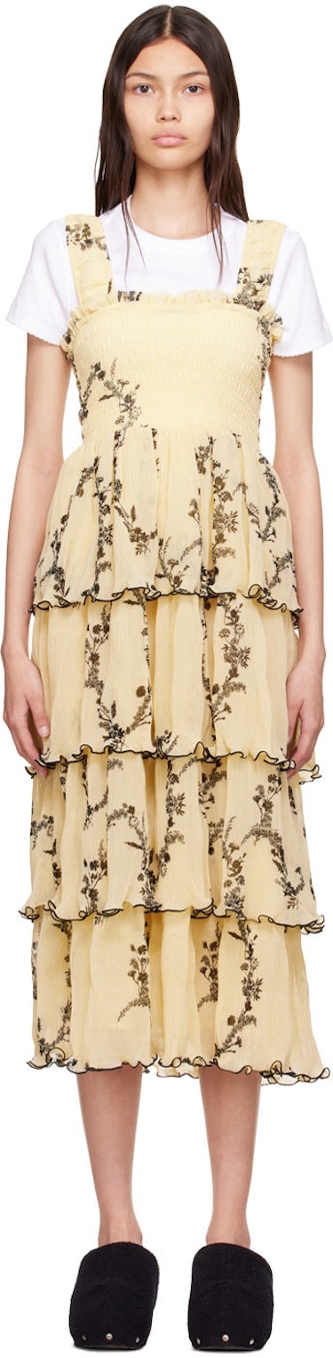 Yellow Tiered Midi Dress: image 1