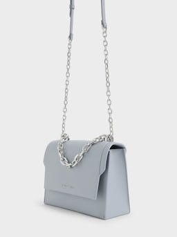 Front Flap Chain Handle Crossbody Bag - Steel Blue: additional image