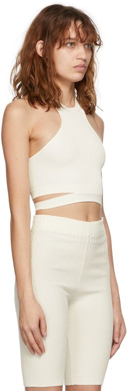White Ribbed Cut-Out Tank Top: additional image