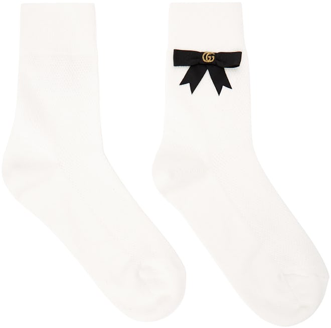 White Cotton-Blend GG Bow Socks: image 1