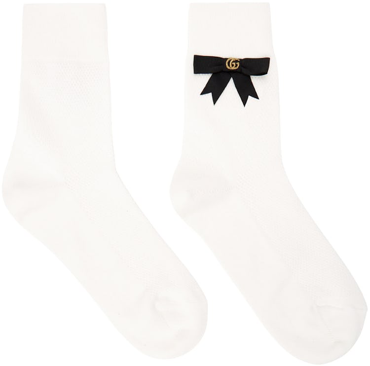 White Cotton-Blend GG Bow Socks: image 1