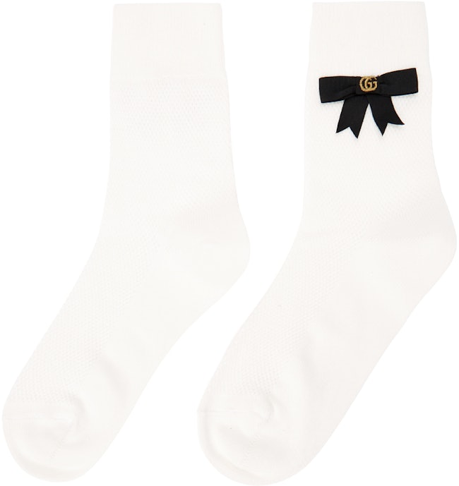 White Cotton-Blend GG Bow Socks: additional image