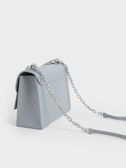 Front Flap Chain Handle Crossbody Bag - Steel Blue: additional image