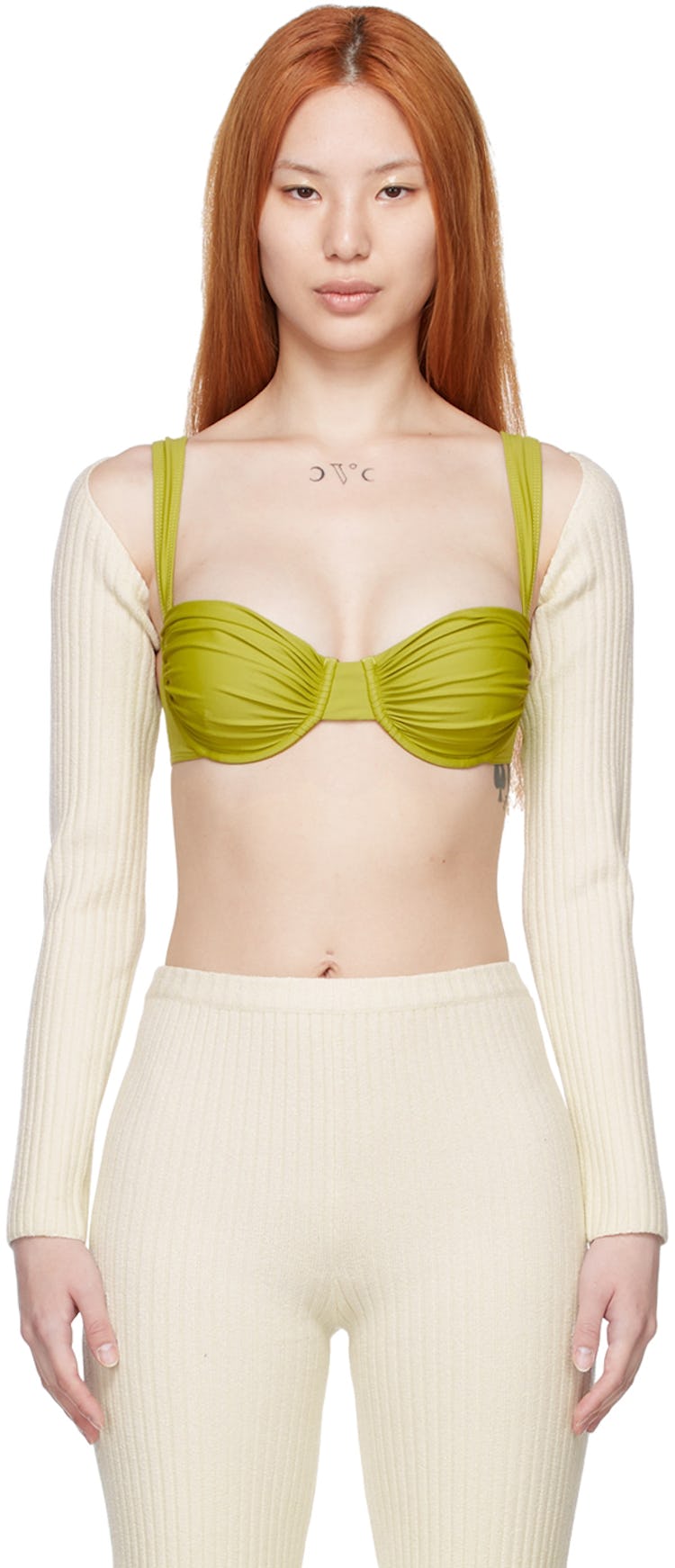 Off-White Cotton Sleeve Gloves: image 1