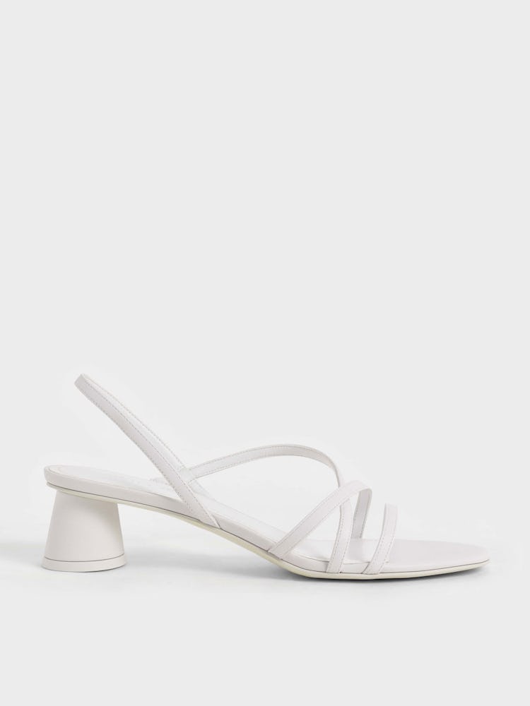 Strappy Cylindrical Heel Sandals - White: additional image