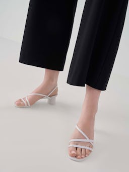 Strappy Cylindrical Heel Sandals - White: image 1