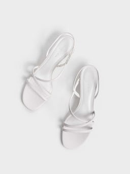 Strappy Cylindrical Heel Sandals - White: additional image