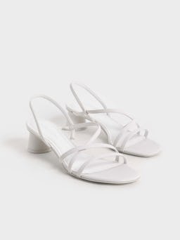 Strappy Cylindrical Heel Sandals - White: additional image