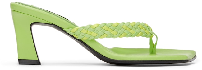 Green Odd Braid Flip Flop Heeled Sandals: image 1