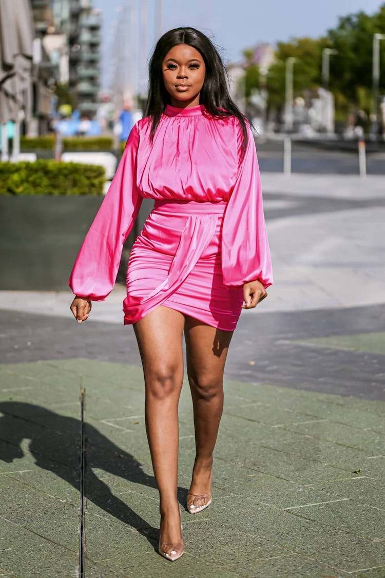 Pink Satin Blouson Dress: image 1