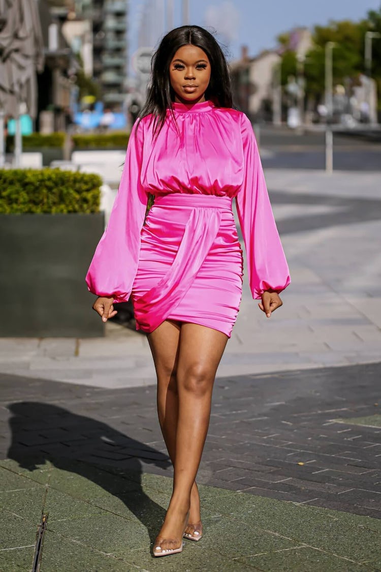 Pink Satin Blouson Dress: additional image