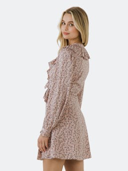 Wrapped Mini Dress with Ruffled Neckline: additional image