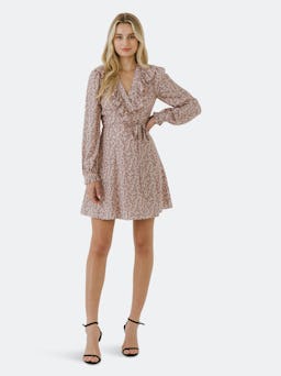 Wrapped Mini Dress with Ruffled Neckline: image 1
