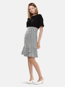 Glen Plaid Mermaid Dress in Black: image 1