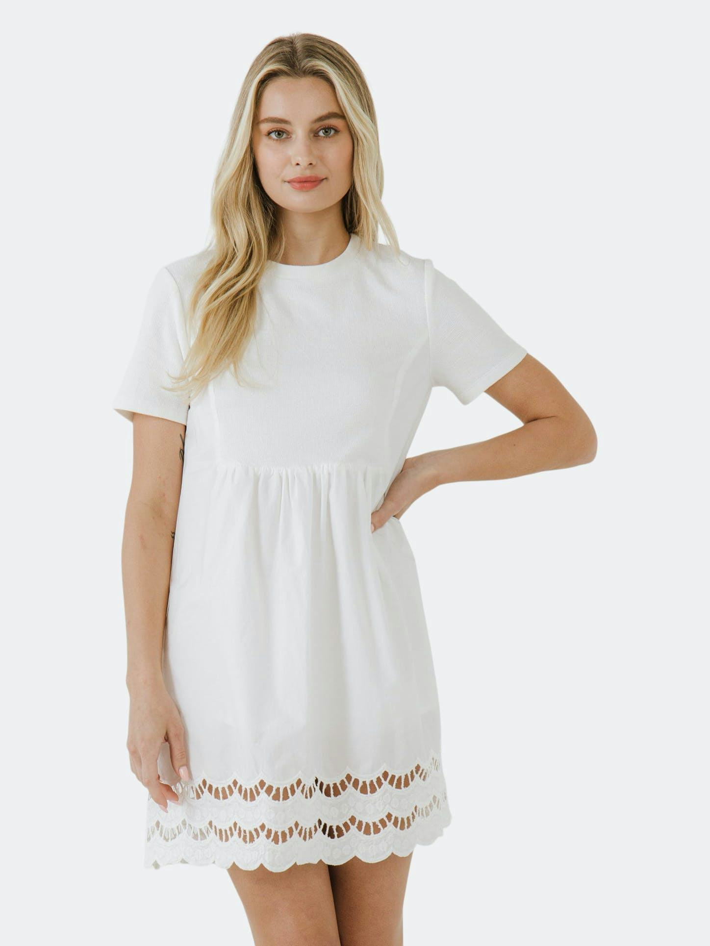 Mixed Media Scallop Lace Mini Dress: image 1