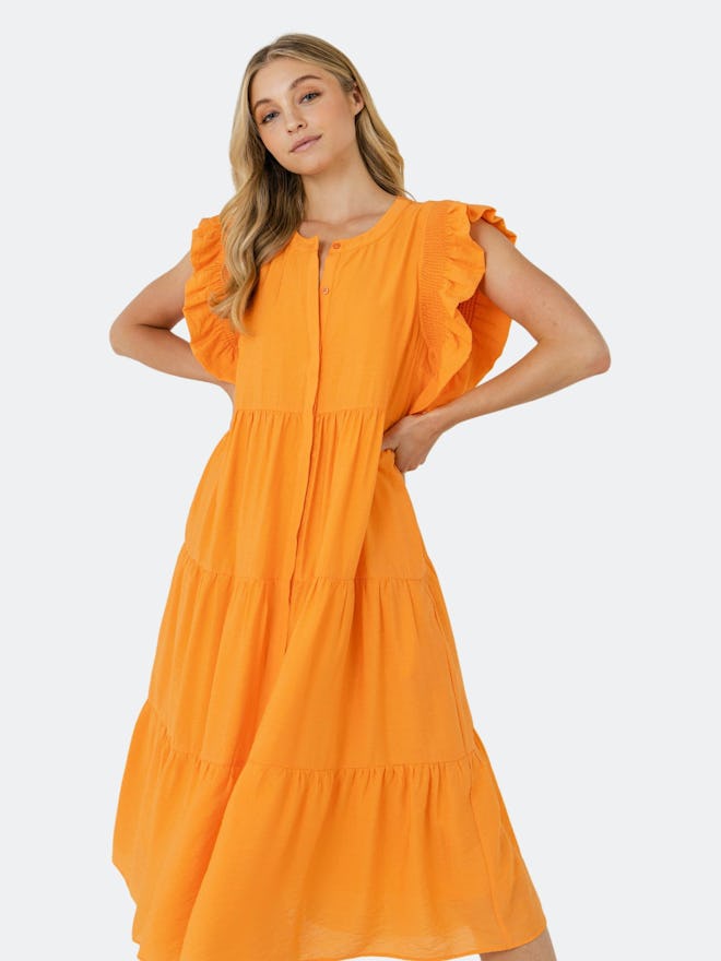 Ruffle Detail Button Down Midi Dress: image 1