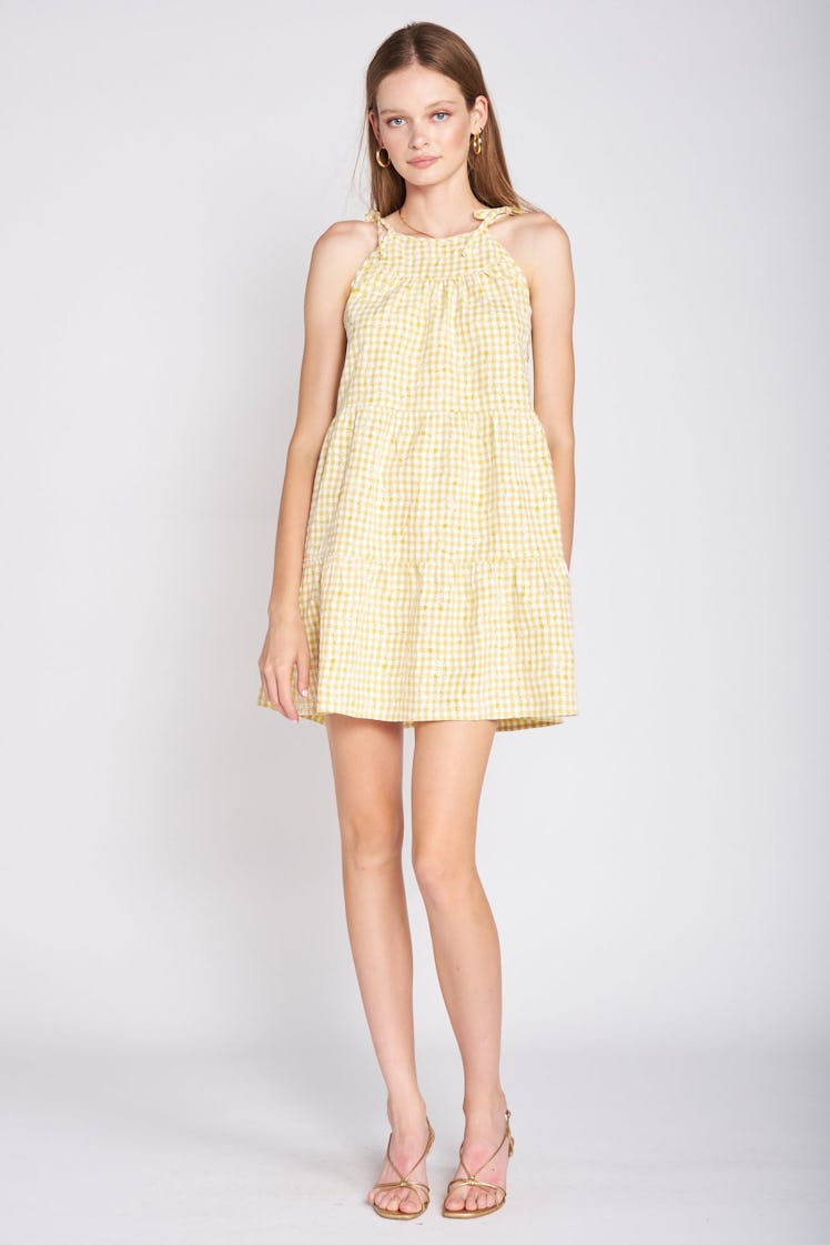 Embroidered Gingham Mini Dress: image 1