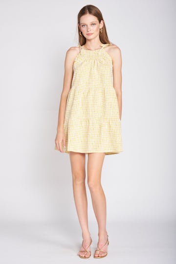Embroidered Gingham Mini Dress: image 1