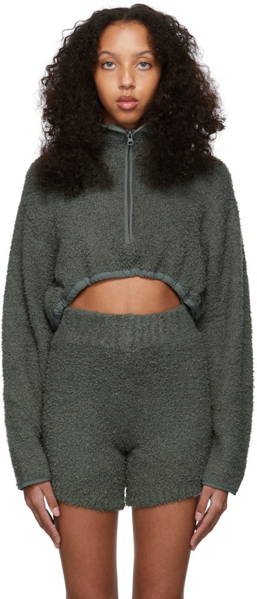 Grey Cozy Knit Cropped Sweater: image 1