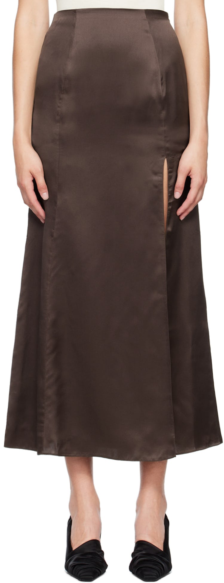 Brown Organic Silk Maxi Skirt: image 1