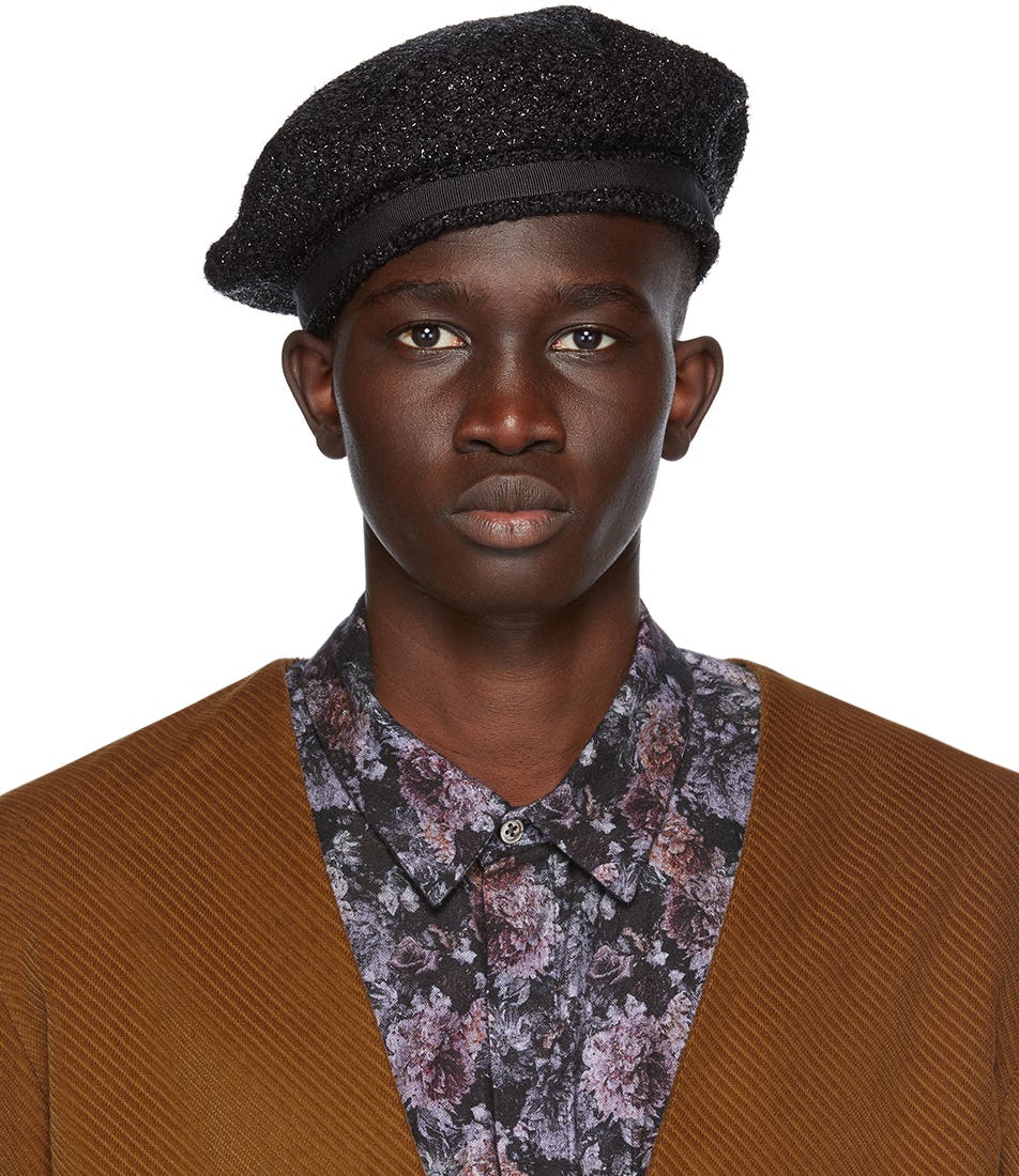 Black Wool Metallic Beret: image 1