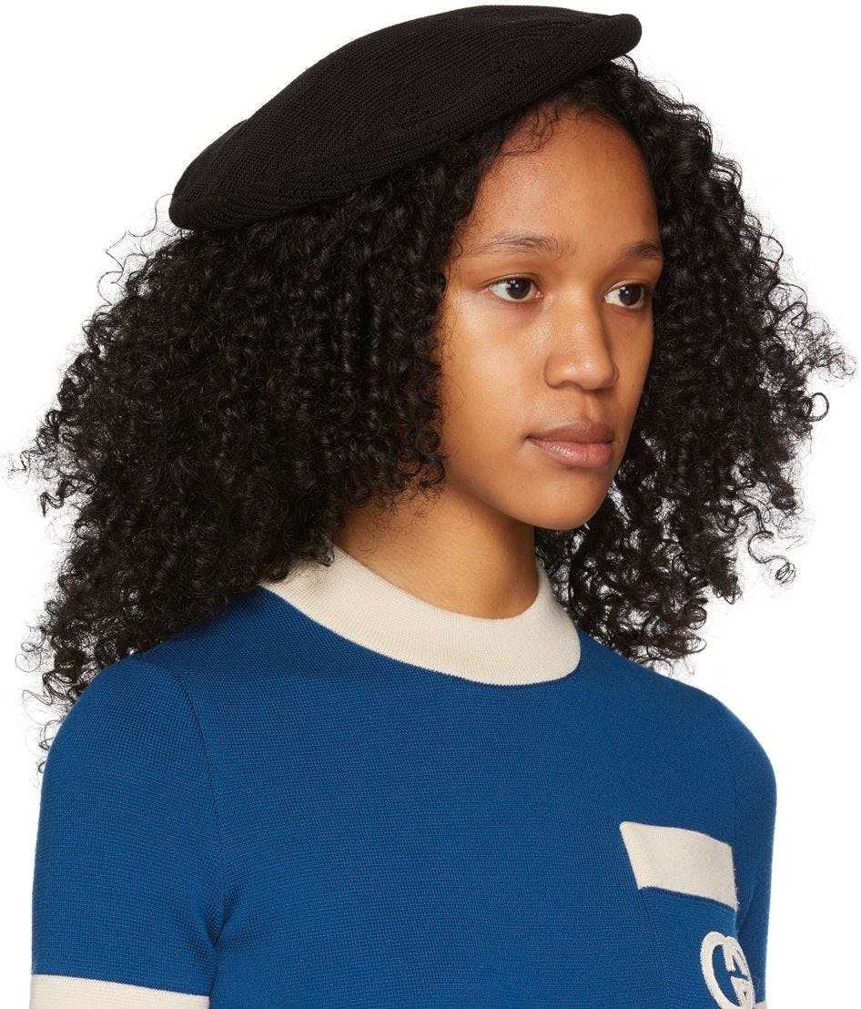 Black Crochet GG Beret: image 1