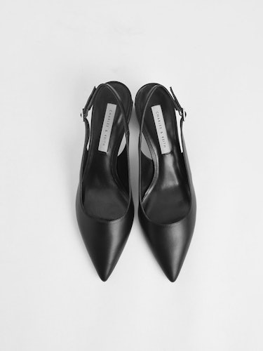 Metallic Accent Slingback Court Shoes - Black: additional image