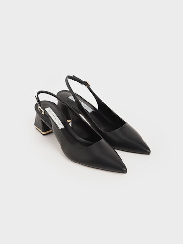 Metallic Accent Slingback Court Shoes - Black: additional image