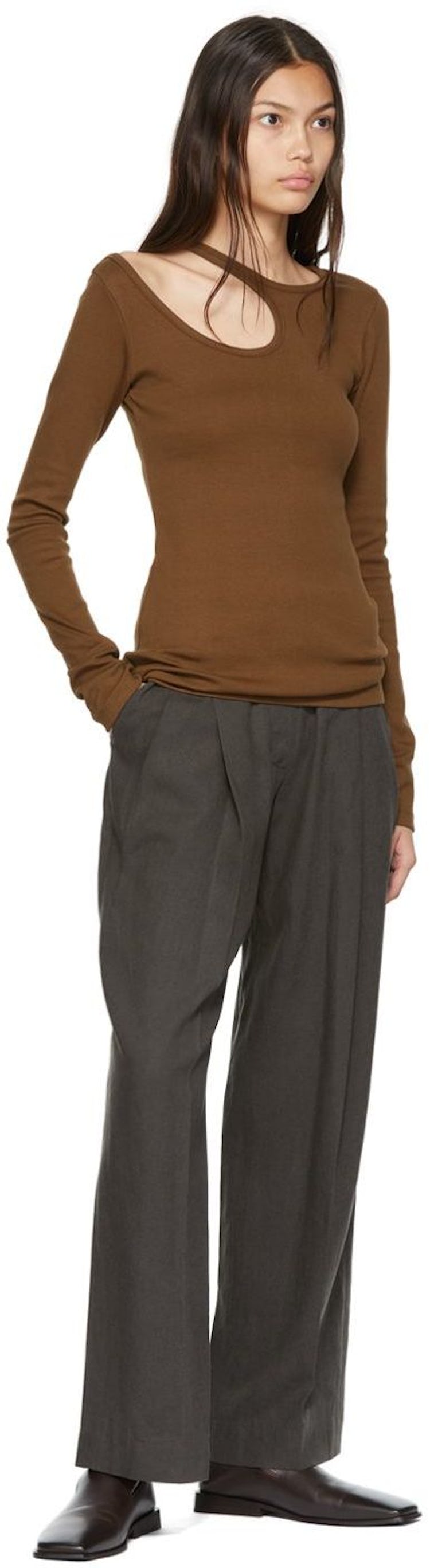 Gray Tencel & Linen Trousers: additional image