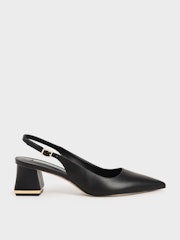 Metallic Accent Slingback Court Shoes - Black: image 1